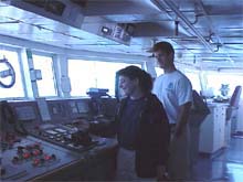 Officers Jenn Pralgo and Mike Hoshlyk on navigational watch.