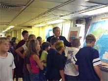 Dr. Peter Rona explains to the students the importance of ocean explorations and seafloor mapping.