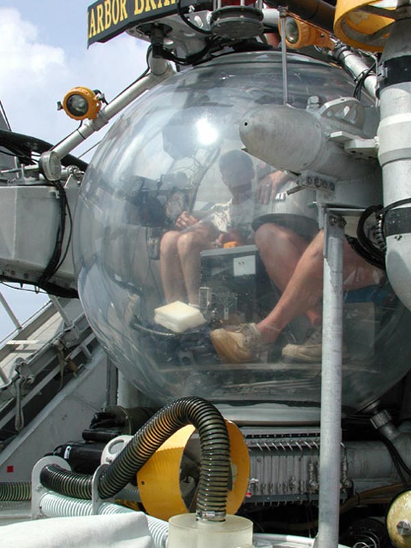 Dave Wyanski, prepares for another dive to almost 1800ft in the JSL sphere.