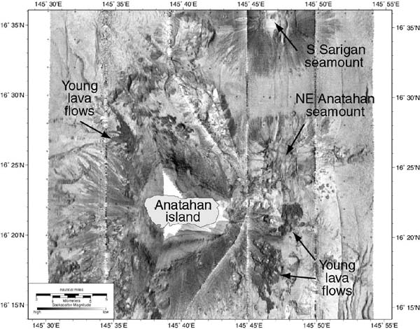 Map of MR1 sidescan sonar imagery around Anatahan island