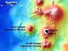 location map of East Diamante submarine volcano