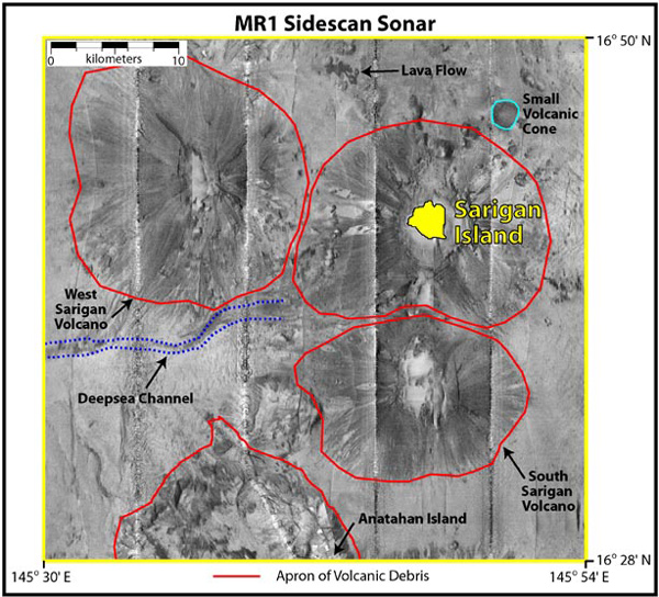 MR1 survey lines around Sarigan Island