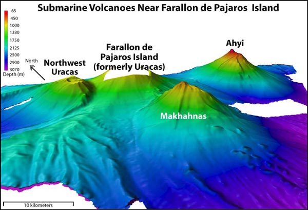 Bathymetry data of three submarine volcanoes in the Farallon de Pajaros Island