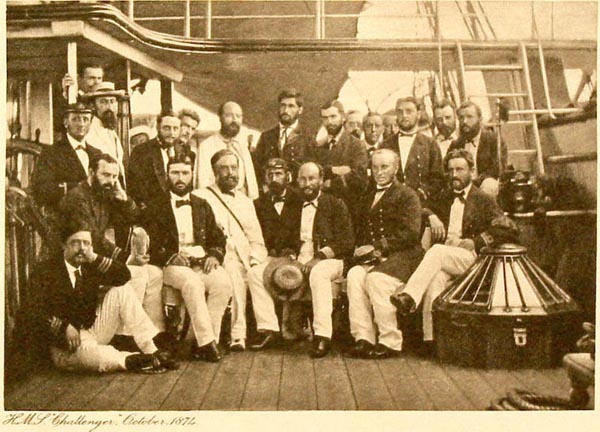 The science and ship crew of the HMS Challenger in 1874