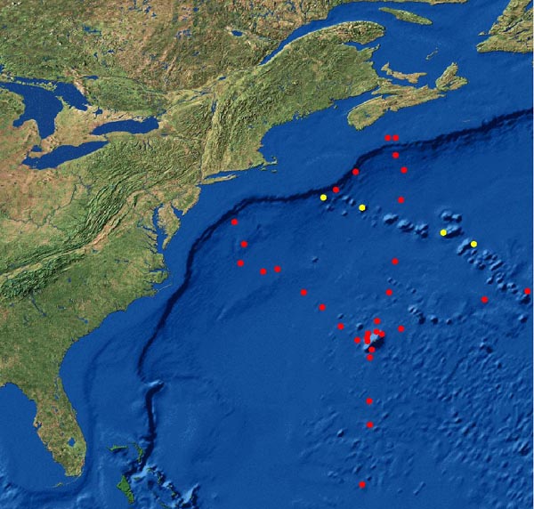 Map of Challenger and Mountains in the Sea sampling sites