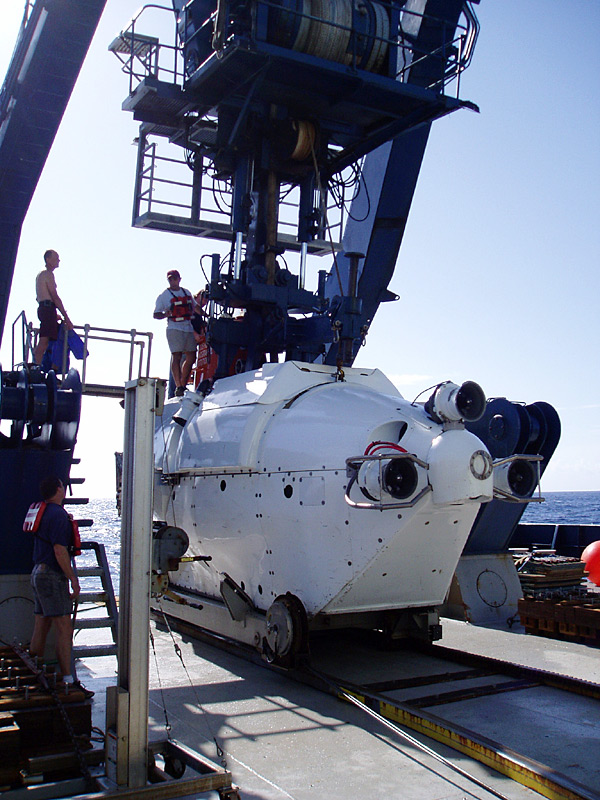 The DSV Alvin crew readies the sub for a dive