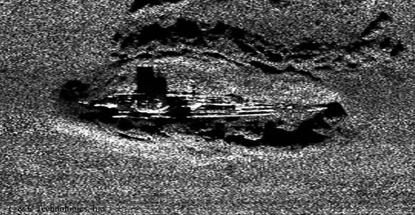 Side scan sonar image (410 kHz) of the German U-boat U-166