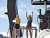 Carolyn and Anne standing on Alvin catwalk after a dive