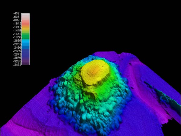 Multibeam image of Denson Seamount looking approximately NW.