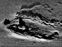 A side-scan sonar image of the German U-boat U-166.