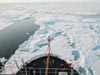 USCGC Healy cuts through young Arctic ice during the first day the cruise is underway.