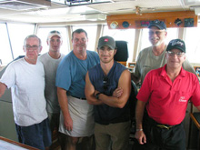 >Figure 1: Ship's crew, l. to r.: Pete Knight, Christian Knappe, Ed Woods, Logan Henderson, Ralph VanHoek, and Rich Timm.