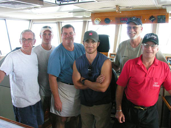 Figure 1: Ship's crew, l. to r.: Pete Knight, Christian Knappe, Ed Woods, Logan Henderson, Ralph VanHoek, and Rich Timm.