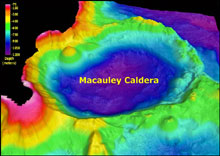 View of the caldera of Macauley submarine volcano, from the northwest looking to the southeast.