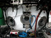 A closeup of the three viewports on the front of the Pisces V submersible.