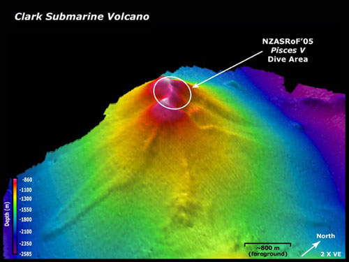 Clark submarine volcano viewed from the southeast looking northwest.