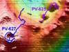 Healy submarine volcano with Pisces V dive tracks (PV-625 and PV-627) overlaid on the bathymetry.