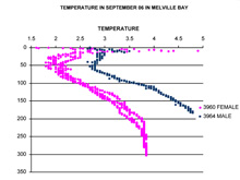 Temperature casts taken from narwhals in Melville Bay