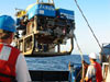 Scientists and crew work together to successfully deploy the ROV for yet another dive.
