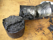 A sulfur sample that was originally molten, but solidified quickly in the cold seawater above the bottom.