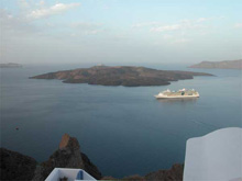 The Nea Kameni island in the middle of Santorini caldera is the summit of the presently active volcanic centre.