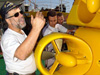 Thodoros Fotopulos, Aggelos Mallios and Vasilis Stasinos inspect the Thetis submersible.
