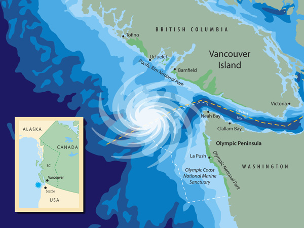 Map of known deep coral occurrences in and around Olympic Coast National Marine Sanctuary