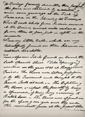 Page from 1878 correspondence from George Gibbs referring to the African Idols from the last Spanish slaver to wreck on East Caicos.