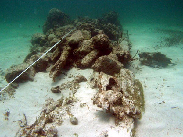 The ballast mound of a wooden-hulled shipwreck found off Black Rock during the 2004 survey.