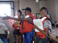 Kids learn about multibeam data on the Bay Hydrographer.