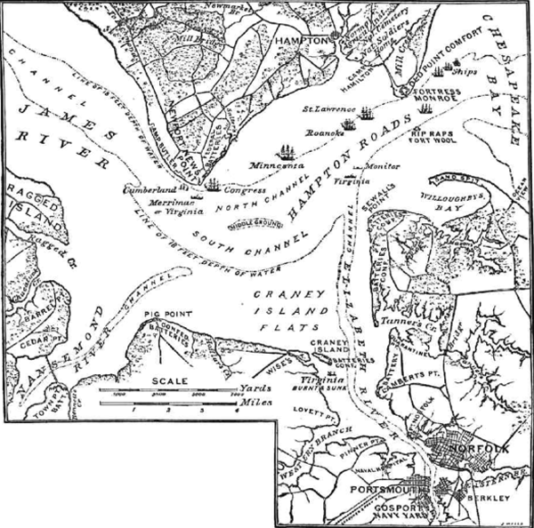 Map of the Battle of Hampton Roads