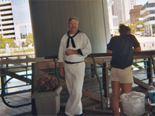Civil War Sailor reenactor, Alan poses after returning from a voyage