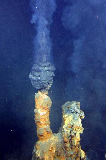 A good example of one of the many active hydrothermal chimneys that occurs at the NW caldera site.