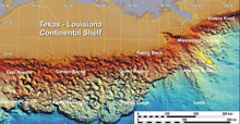 This map provides a general overview of the seafloor topography in the Gulf of Mexico.