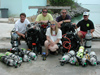 Technical diving research team with assorted tanks carrying different mixtures of TRIMIX.