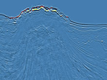 Three-dimensional seismic data were used to examine the sea floor.