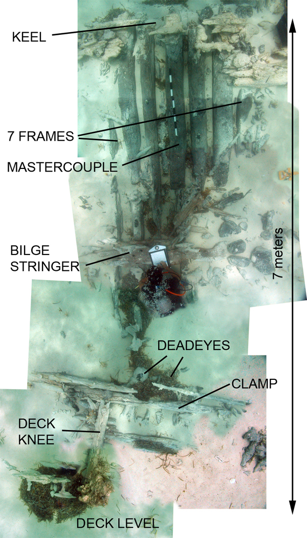 A photo-mosaic of the Black Rock Wreck's hull components exposed in the transverse trench excavated across the site..
