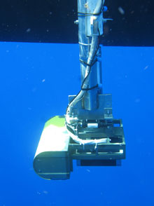 The RESON multibeam sonar installed off the port side of the Endurance.