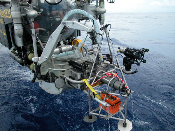 The HBOI/FAU Johnson Sea Link submersible being lowered into the water.