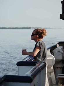 Dr. Alison Sweeney contemplates the expedition during the first day transit to the Bahamas.