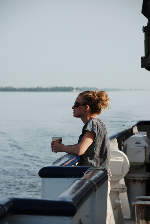 Dr. Alison Sweeney contemplates the expedition during the first day transit to the Bahamas.