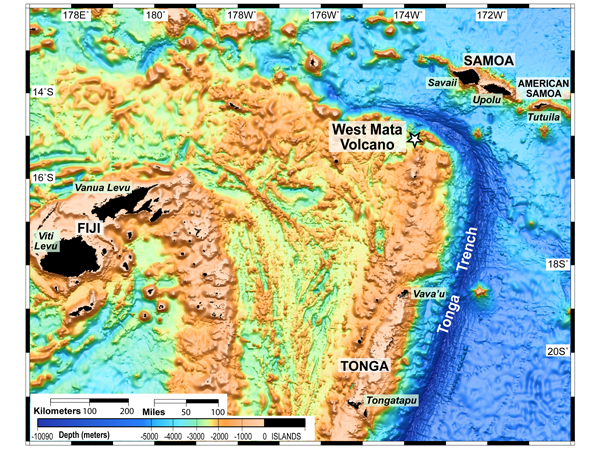 West Mata Volcano is in the northeast Lau Basin.