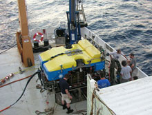 The ROV Jason II on the back deck of the NOAA Ship Ron Brown during an research cruise to the Gulf of Mexico in 2007. 