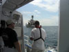 After a six-hour cruise the Acadiana and new crew coming up alongside the NOAA research vessel, Ronald H. Brown.