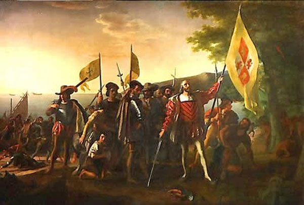 Christopher Columbus landing on San Salvador