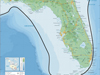  A modern map of Florida with a dark line showing the approximate location of the Last Glacial Maximum (LGM) coastline.