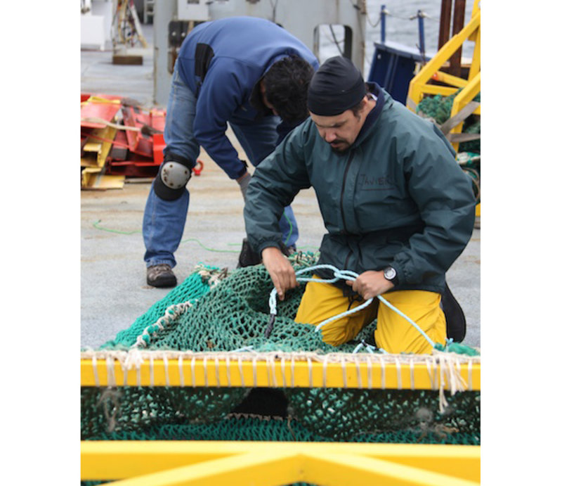 Javier Sellanes prepares the first trawl for its inaugural voyage to the bottom of the ocean.