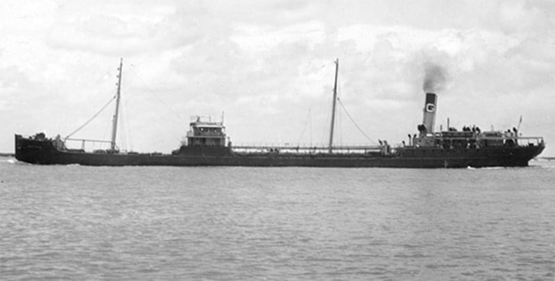 The tanker Gulfoil, prior to being sunk by a German U-boat in the Gulf of Mexico in 1942.