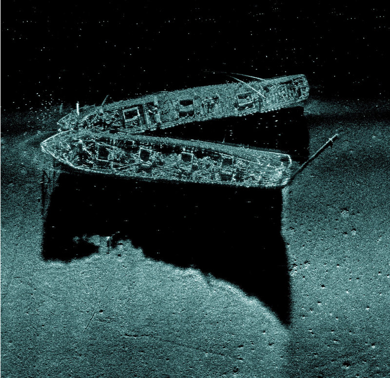 The PROSAS Surveyor’s imaging capabilities were put to the test on the previously located shipwreck of the Frank A. Palmer and Louise B. Crary.  These coal schooners collided and sank in 1902.  Please visit http://stellwagen.noaa.gov/maritime/palmercrary.html for more information on these vessels.