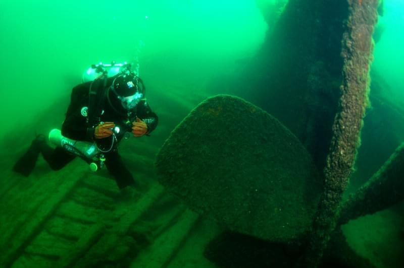 Maritime archeologists document the <em>Montana</em>, a wreck in the area that ATLAS imaged during the Thunder Bay 2010 expedition.